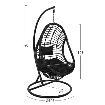 Hanging Armchair Nest FK5541.02 with black wicker & Pillows Diameter105x195cm