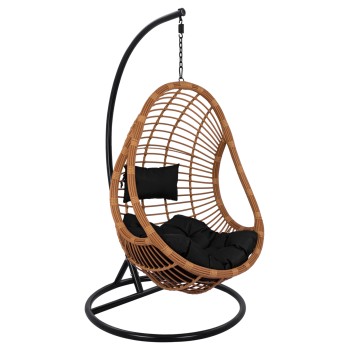 Hanging armchair nest FK5541.04 with beige wicker & black pillows Diameter 105x195cm
