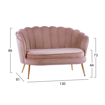 Sofa 2 seater Coquille FK8627.02 from velvet rotten apple & gold legs 130x81x86cm Sofa 2 seater Coquille FK8627.02 from velvet rotten apple & gold legs 130x81x86cm