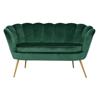 Sofa 2 seater Coquille FK8627.03 from cyppress green velvet with gold legs 130x77x83cm
