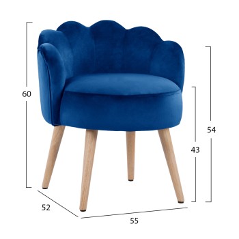 Stool with back Elise FK8628.08 Blue Velvet 55x52x60cm Stool with back Elise FK8628.08 Blue Velvet 55x52x60cm