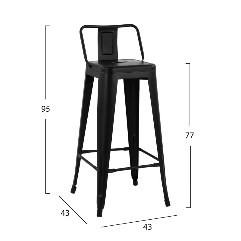 Bar Stool Metallic Melita with back Black matte 43x43x95cm FK8643.22 Bar Stool Metallic Melita with back Black matte 43x43x95cm FK8643.22