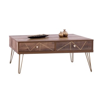 Coffee Table Kaitlyn FK8651 Walnut with gold 110x59x42,5 cm.