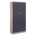 Wardrobe 2 Door with 2 drawers Sonama-Grey 80x42x180cm Wardrobe 2 Door with 2 drawers Sonama-Grey 80x42x180cm