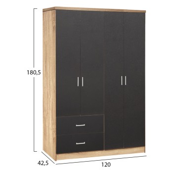 Wardrobe 4 Doors with 2 drawers FK339.04 Sonama-Grey 120x42x181cm Wardrobe 4 Doors with 2 drawers FK339.04 Sonama-Grey 120x42x181cm