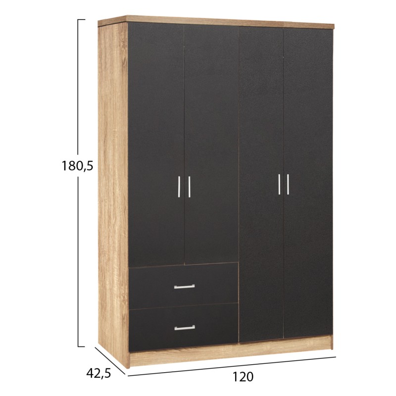 Wardrobe 4 Doors with 2 drawers FK339.04 Sonama-Grey 120x42x181cm Wardrobe 4 Doors with 2 drawers FK339.04 Sonama-Grey 120x42x181cm