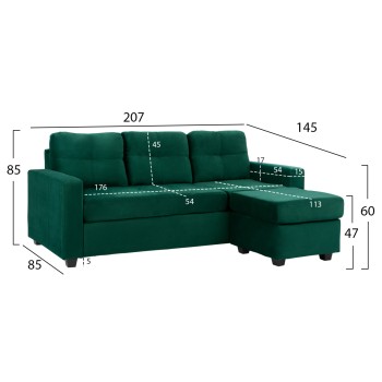 Corner Sofa Reversible Velvet Fabric Cypress Green color 207x145x85 FK3004.13
