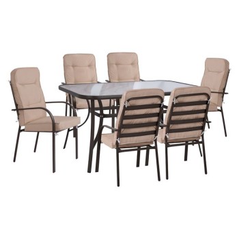 Set dining table 7 pieces FK10561.01 with table 150x90x72cm from brown metal.