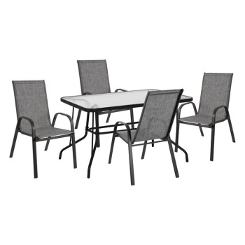 OUTDOOR DINING SET 5PCS FK10565.01 TABLE 120X70X71H & 4 ARMCHAIRS-GREY METAL