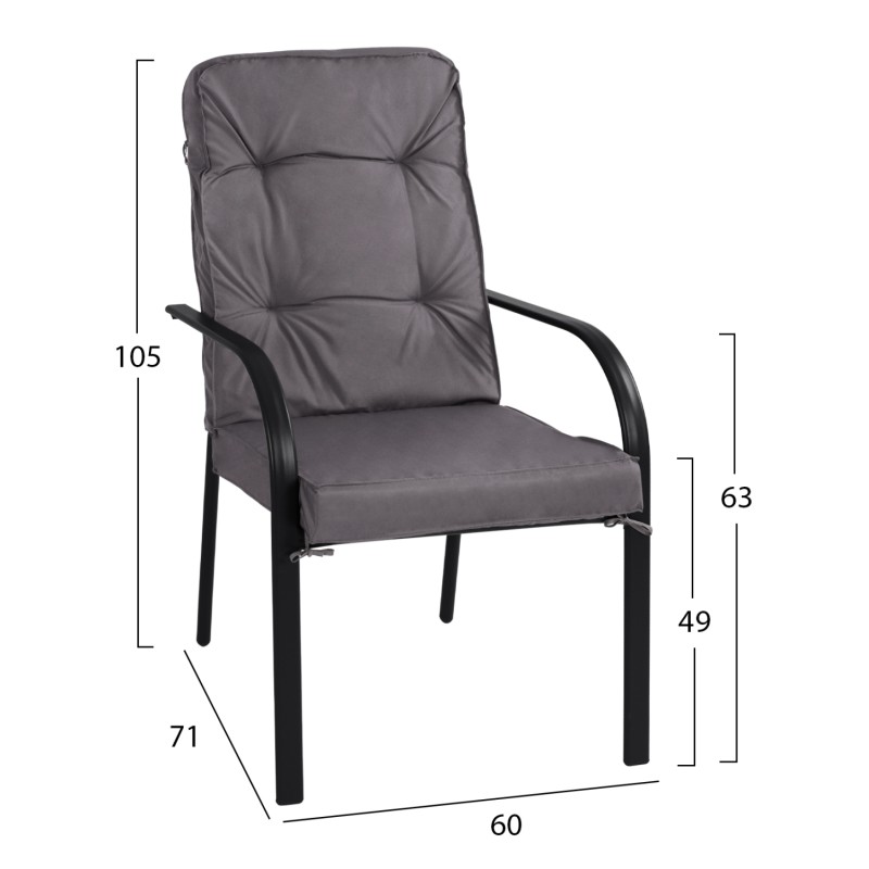 Metallic armchair Endika FK5680.01 Grey color with pillow 60x71x105cm Metallic armchair Endika FK5680.01 Grey color with pillow 60x71x105cm
