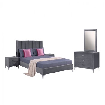 Set Bedroom 4 pieces Velvet Grey FK11259.01 Set Bedroom 4 pieces Velvet Grey FK11259.01
