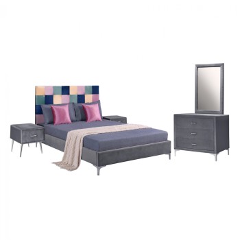 Set Bedroom 4 pieces Velvet Grey Color Pattern FK11263 Set Bedroom 4 pieces Velvet Grey Color Pattern FK11263