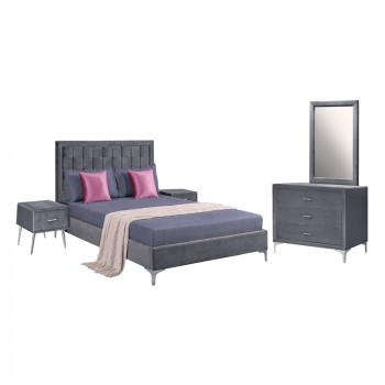 Set Bedroom 4 pieces Velvet Grey FK11266.01 Set Bedroom 4 pieces Velvet Grey FK11266.01