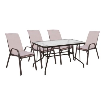 OUTDOOR DINING SET 5PCS FK10568.02 TABLE 120X70cm & 4 CHAIRS WITH CUSHION- IN BROWN COLOR