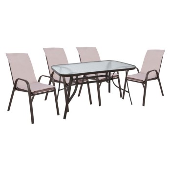 OUTDOOR DINING SET 5PCS FK10569.02 WITH TABLE 140X80cm. & 4 CHAIRS WITH CUSHIONS-IN BROWN