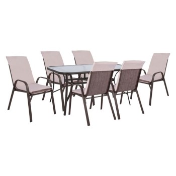 Set Dining Table 7 pieces Chairs with pillow & table 150x90 FK10572.02 Brown