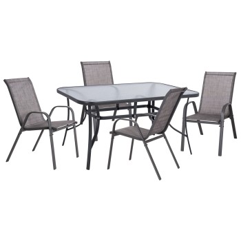 DINING SET 5PCS FK5201.01- METALLIC IN GREY WITH 4 CHAIRS & table 150x90cm