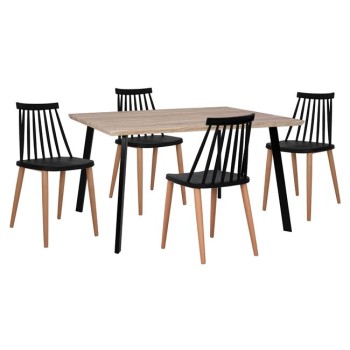 Set 5 pieces Table 140x80x76 cm Sonama & Chairs Vanessa Black with metallic legs FK11037
