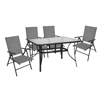 Set 5 pieces Metallic Table & Folding grey chairs FK10558.01