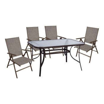 Set 5 pieces Metallic Table & Folding chairs Brown FK10558.02