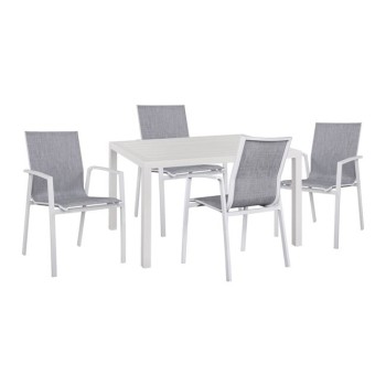 Set 5 pieces aluminum table & Aluminum armchairs white FK10595.01
