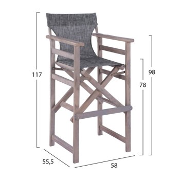 Director's Bar Stool Grey Impregnation Limnos with grey textline FK10560.10 58x55,5x117 cm. Director's Bar Stool Grey Impregnation Limnos with grey textline FK10560.10 58x55,5x117 cm.