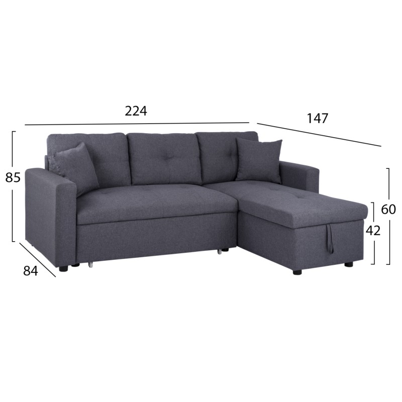 Corner Sofa Bed Wayne 224x147x85 FK3028.11 Grey Fabric Corner Sofa Bed Wayne 224x147x85 FK3028.11 Grey Fabric