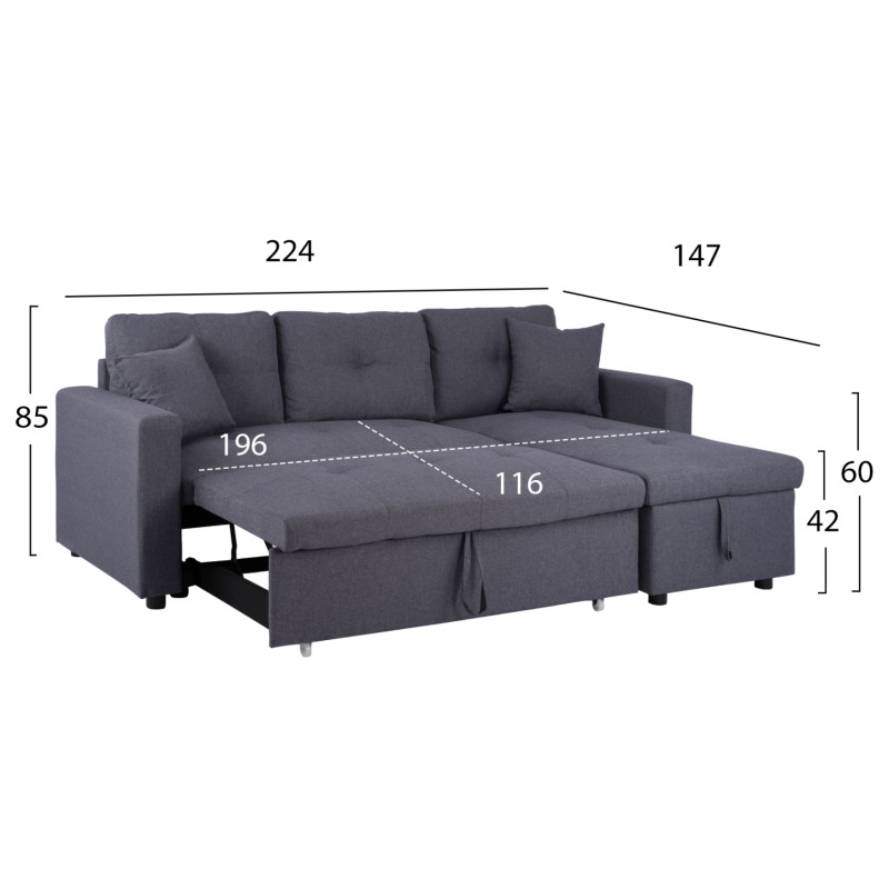 Corner Sofa Bed Wayne 224x147x85 FK3028.11 Grey Fabric Corner Sofa Bed Wayne 224x147x85 FK3028.11 Grey Fabric