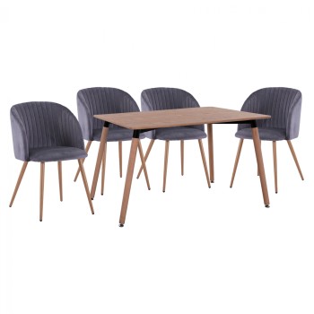 Set Dining Table 5 pieces Table 160x90 & Armahcir Velvet Grey FK11347.01