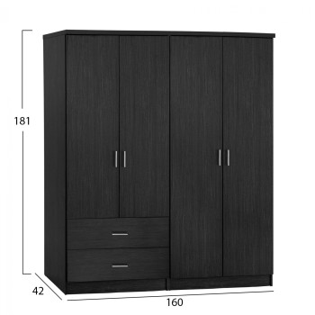 4-LEAF WARDROBE WITH 2 DRAWERS JENNA FK11351.01 MELAMINE IN ZEBRANO 160x42x181Hcm. 4-LEAF WARDROBE WITH 2 DRAWERS JENNA FK11351.01 MELAMINE IN ZEBRANO 160x42x181Hcm.