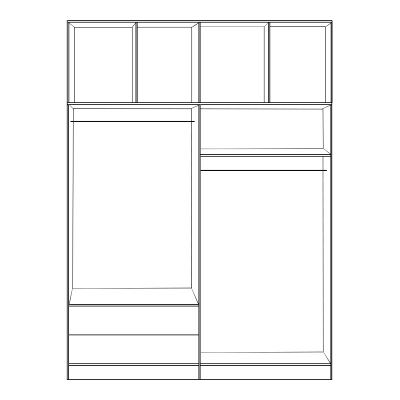 WARDROBE 4-LEAF WITH LOFT & DRAWERS JENNA FK11355.02 MELAMINE IN SONAMA 160x42x241Hcm WARDROBE 4-LEAF WITH LOFT & DRAWERS JENNA FK11355.02 MELAMINE IN SONAMA 160x42x241Hcm