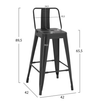 Bar Stool middle height Metalic with back in black matte FK8574.3242x42x89,5cm