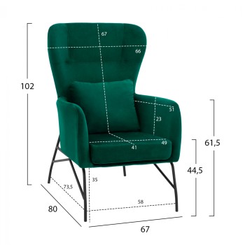 Armchair Velvet Cypress Green with metallic black leg FK8721.03 67x80x102 cm. Armchair Velvet Cypress Green with metallic black leg FK8721.03 67x80x102 cm.