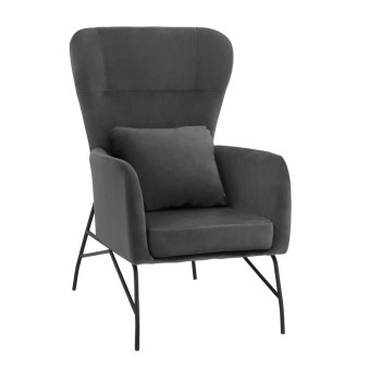 Armchair Velvet Grey with metallic black leg FK8721.01 67x80x102 cm.