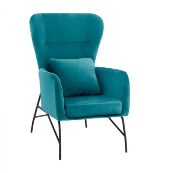 Armchair Velvet Turquoise with metallic black leg FK8721.08 67x80x102 cm.