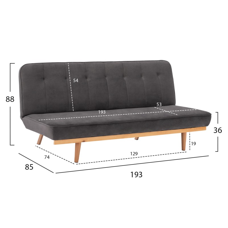 Sofa Bed 3 seater from velvet grey FK3168.01 193x85x88cm Sofa Bed 3 seater from velvet grey FK3168.01 193x85x88cm