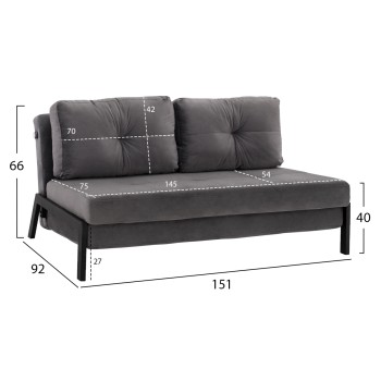Sofa Bed Velvet Grey 2 1/2 Seater FK3079.11 151x92x66cm Sofa Bed Velvet Grey 2 1/2 Seater FK3079.11 151x92x66cm