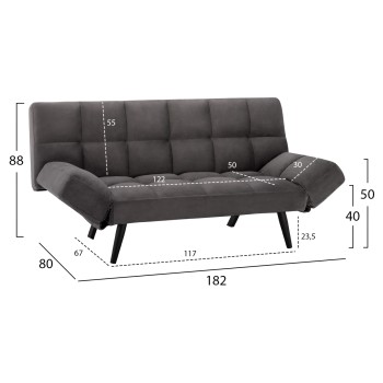Sofa Bed 3 Seater from velvet grey FK3167.01 182x80x88cm Sofa Bed 3 Seater from velvet grey FK3167.01 182x80x88cm