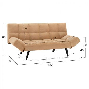 Sofa Bed 3 Seater Velvet Beige FK3167.07 182x80x88cm Sofa Bed 3 Seater Velvet Beige FK3167.07 182x80x88cm