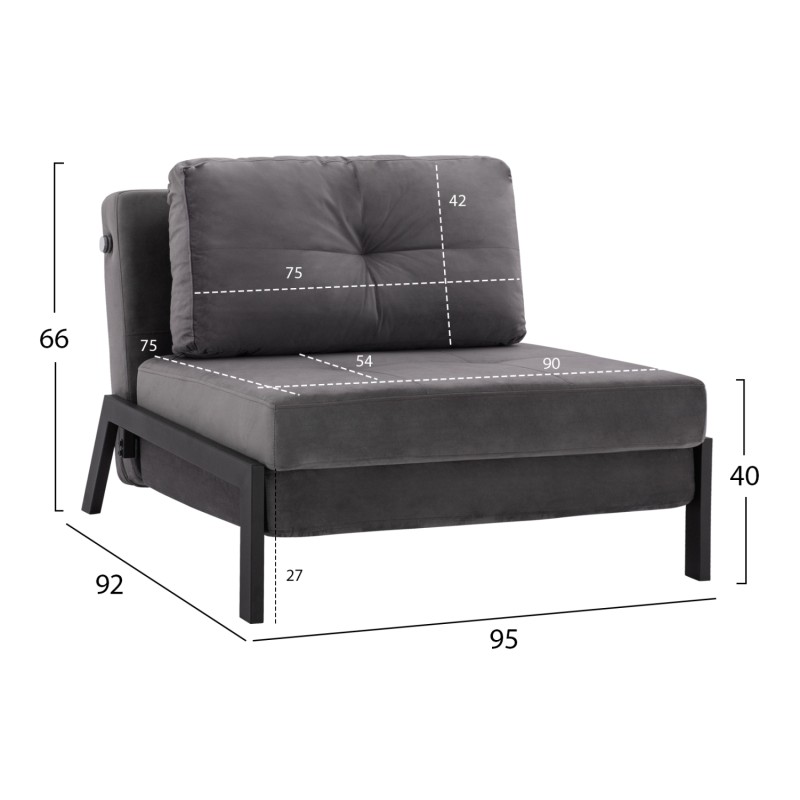 FK3078.11 Armchair Bed, velvet grey, 95x92x66cm FK3078.11 Armchair Bed, velvet grey, 95x92x66cm