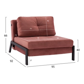 FK3078.12 ARMCHAIR/BED CONSTANCE, DUSTY PINK VELVET 95x92x66Y cm.