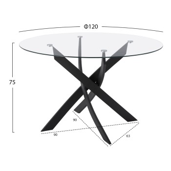 Dining Table Round metallic Black with glass Φ120x75Ηcm. FK8733.01 Dining Table Round metallic Black with glass Φ120x75Ηcm. FK8733.01