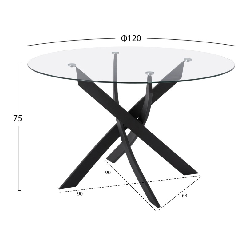 Dining Table Round metallic Black with glass Φ120x75Ηcm. FK8733.01 Dining Table Round metallic Black with glass Φ120x75Ηcm. FK8733.01