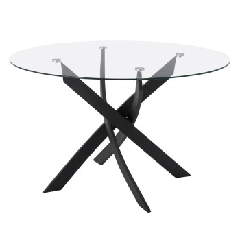 Dining Table Round metallic Black with glass Φ120x75Ηcm. FK8733.01