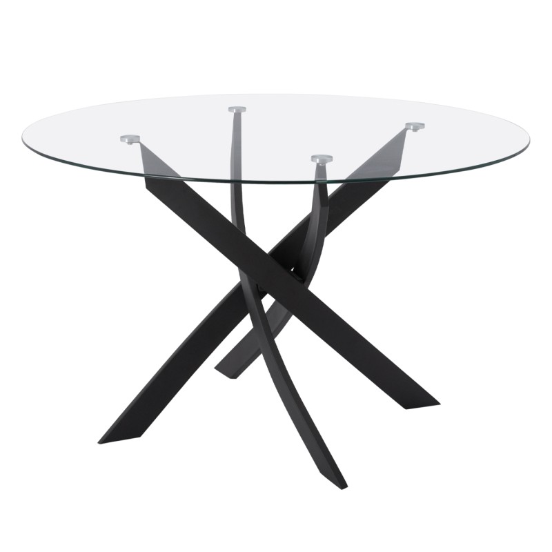 Dining Table Round metallic Black with glass Φ120x75Ηcm. FK8733.01 Dining Table Round metallic Black with glass Φ120x75Ηcm. FK8733.01
