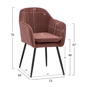 VELVET ARMCHAIR SAWYER IN DUSTY PINK WITH BLACK LEGS FK8523.12 53x60x76cm