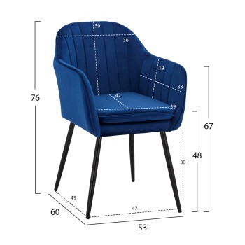 Armchair Sawyer Velvet Blue with black legs FK8523.18 53x60x76cm Armchair Sawyer Velvet Blue with black legs FK8523.18 53x60x76cm
