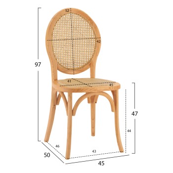 Wooden chair with oval back and rattan in natural color FK8745.01 45x50x97 Wooden chair with oval back and rattan in natural color FK8745.01 45x50x97