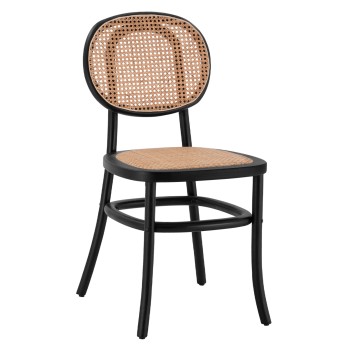 Wooden chair with rattan in black color FK8747 44x51x87cm