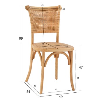 Wooden chair with rattan in natural shade FK8752.01 49x54x89cm Wooden chair with rattan in natural shade FK8752.01 49x54x89cm
